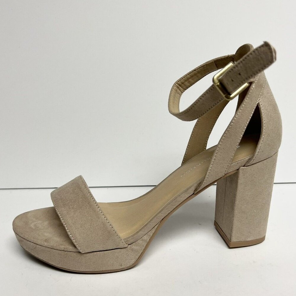 Chinese Laundry Taupe Suede Block Heel Sandals
